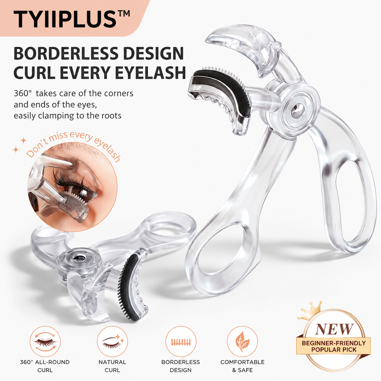 2 PCS TYIIPLUS™ Wide-Angle Eyelash Curler with Comb – No-Pinch Lash Curler for Natural, Lifted Lashes