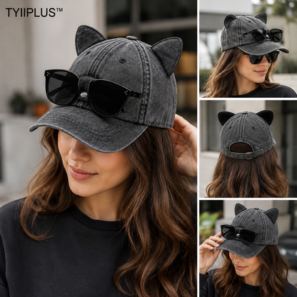 TYIIPLUS™ Y2K Cat Ear Baseball Cap with Detachable Sunglasses