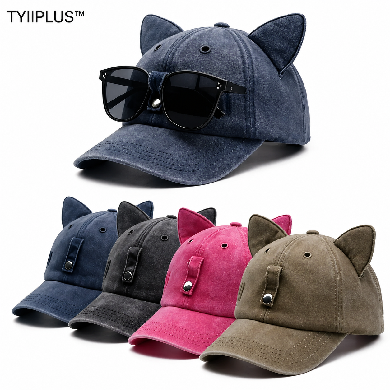 TYIIPLUS™ Y2K Cat Ear Baseball Cap with Detachable Sunglasses