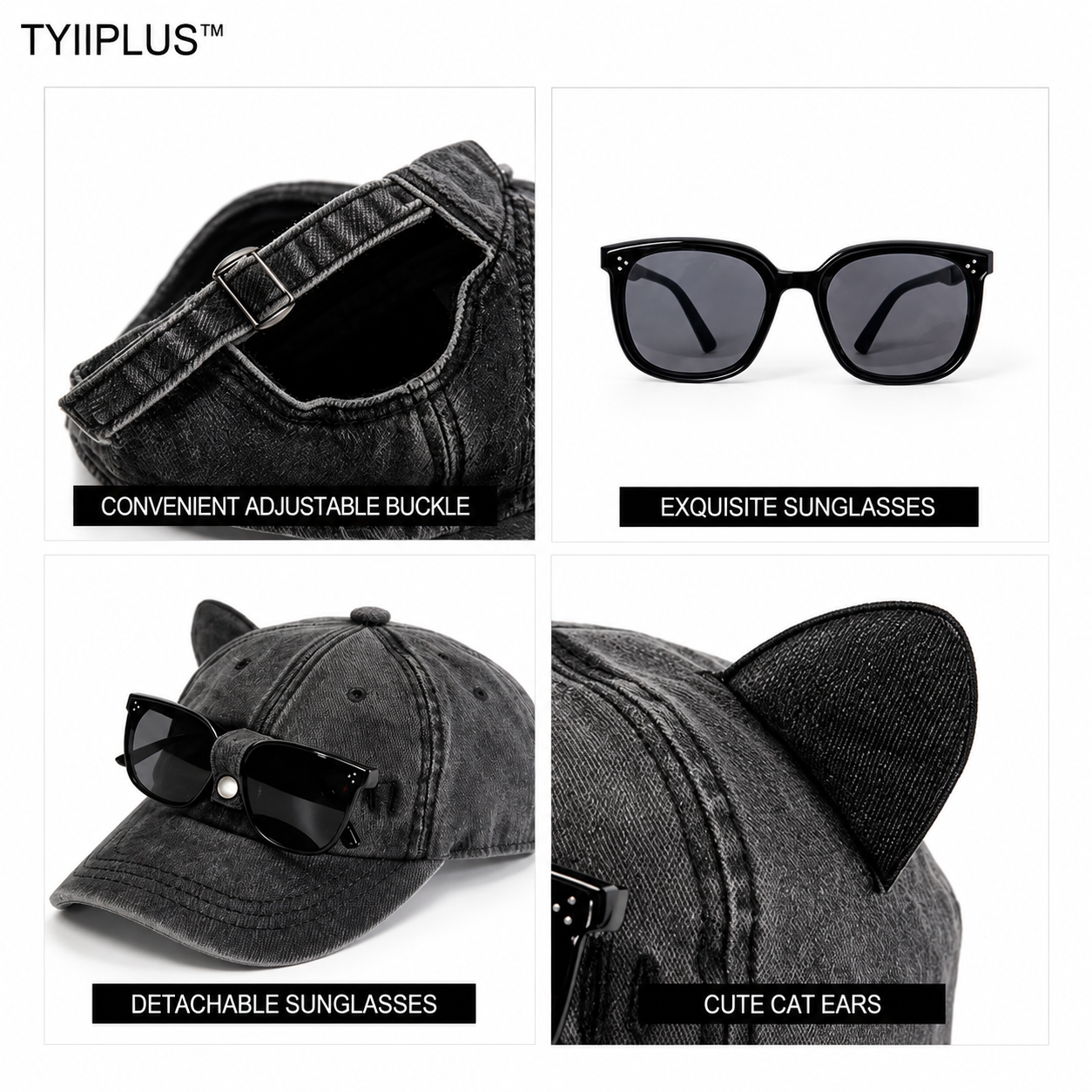 TYIIPLUS™ Y2K Cat Ear Baseball Cap with Detachable Sunglasses