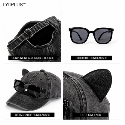 TYIIPLUS™ Y2K Cat Ear Baseball Cap with Detachable Sunglasses