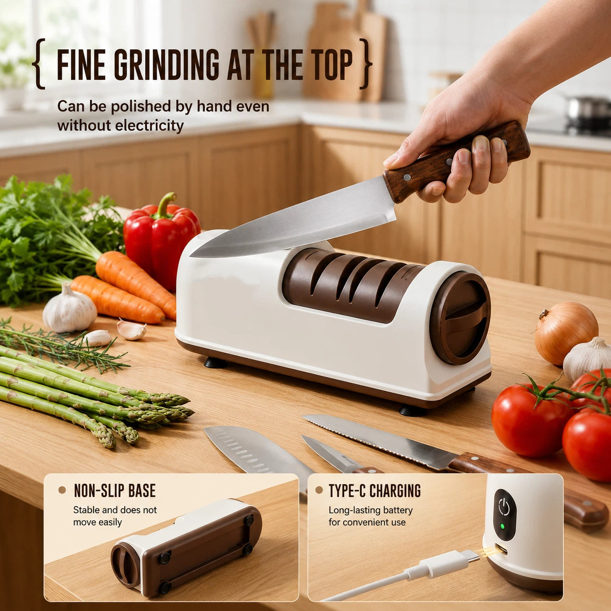 TYIIPLUS™ Rechargeable Diamond Knife Sharpener – 3-Stage Diamond Sharpening System