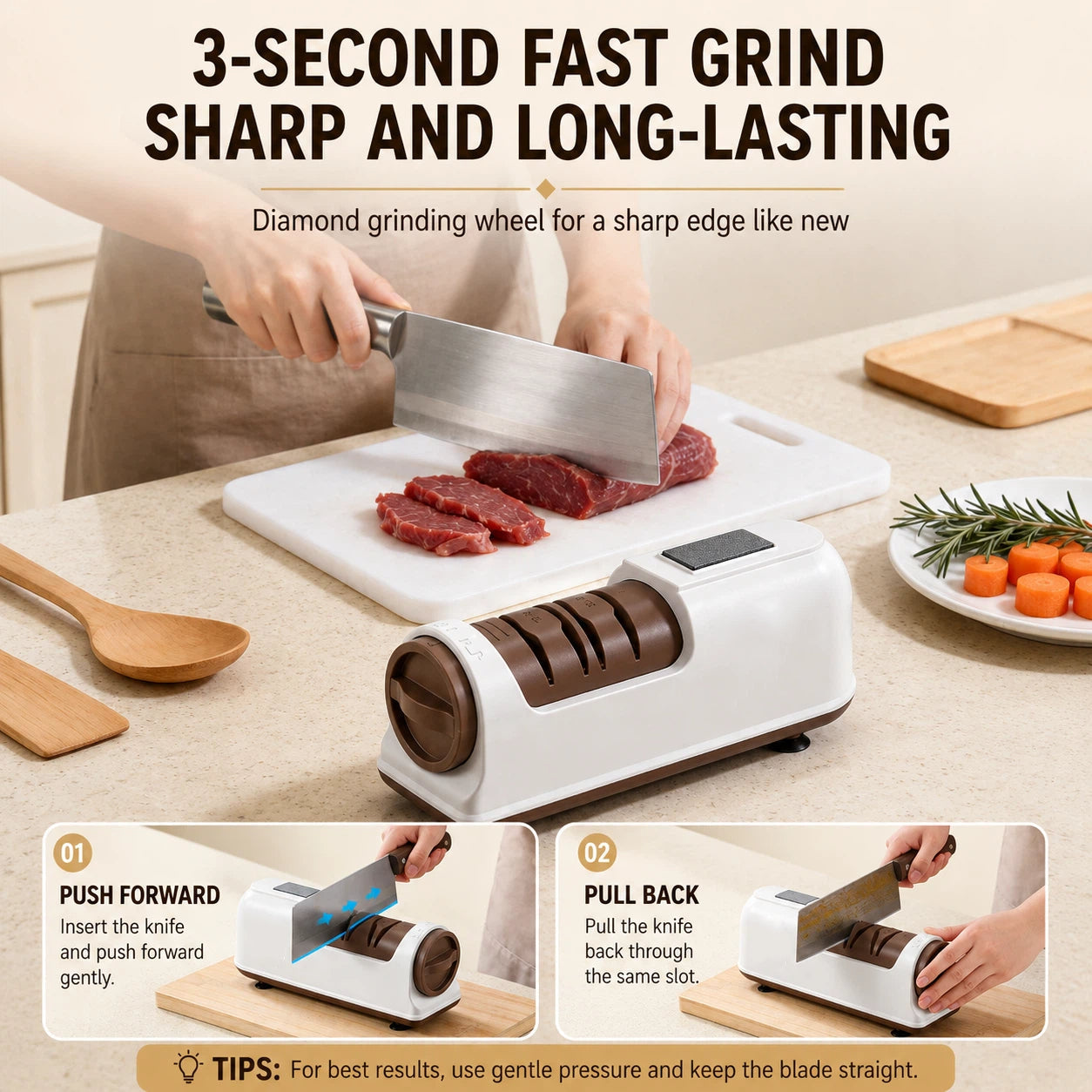 TYIIPLUS™ Rechargeable Diamond Knife Sharpener – 3-Stage Diamond Sharpening System