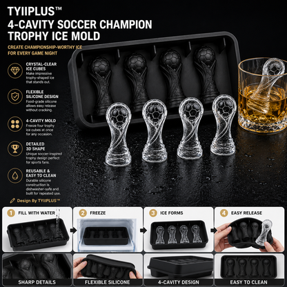 TYIIPLUS™ 4-Cavity Soccer Champion Trophy Ice Mold – Premium Silicone Whiskey Ice Cube Tray