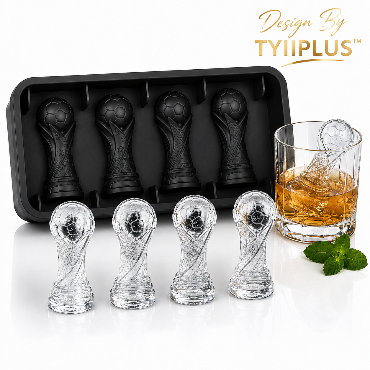 TYIIPLUS™ 4-Cavity Soccer Champion Trophy Ice Mold – Premium Silicone Whiskey Ice Cube Tray