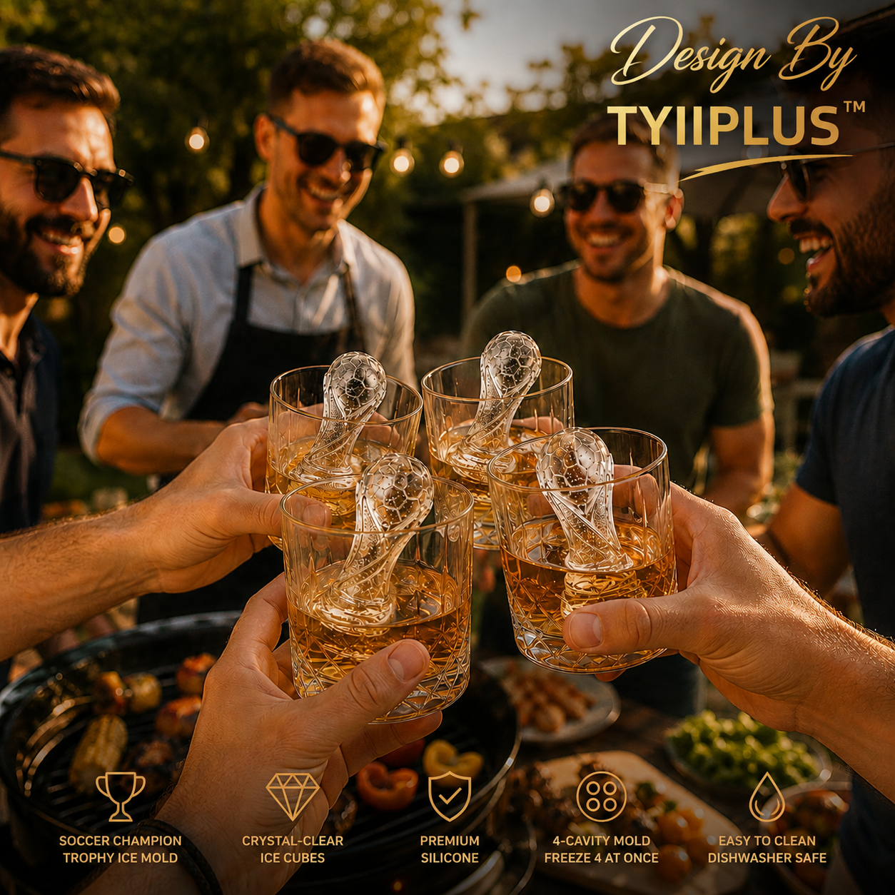 TYIIPLUS™ 4-Cavity Soccer Champion Trophy Ice Mold – Premium Silicone Whiskey Ice Cube Tray