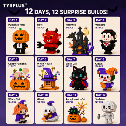 TYIIPLUS™ Halloween Building Block Advent Calendar – 12 Days, 12 Surprise Builds