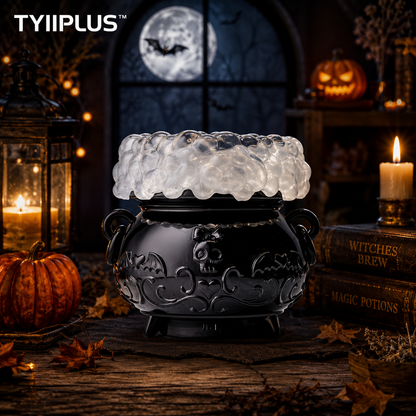 TYIIPLUS™ Light-Up Color-Changing Cauldron Waterglobe 3-Wick Candle Holder – Halloween Resin Candle Pedestal Décor