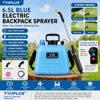 TYIIPLUS™ 6.5L Electric Backpack Sprayer – 4 Spray Modes, Extendable Wand & Long-Lasting Rechargeable Battery