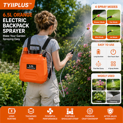 TYIIPLUS™ 6.5L Electric Backpack Sprayer – 4 Spray Modes, Extendable Wand & Long-Lasting Rechargeable Battery
