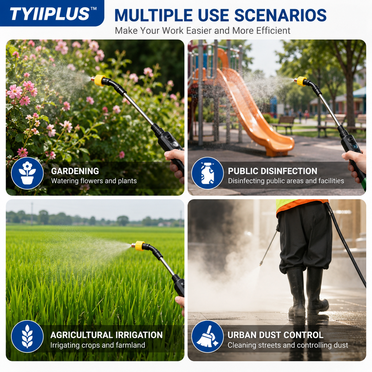 TYIIPLUS™ 6.5L Electric Backpack Sprayer – 4 Spray Modes, Extendable Wand & Long-Lasting Rechargeable Battery