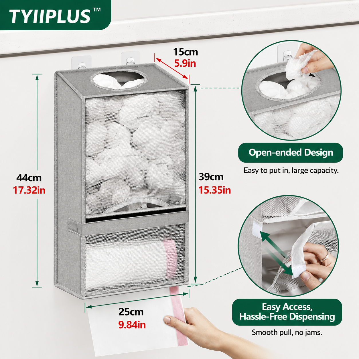 TYIIPLUS™ Wall-Mounted Plastic Bag Organizer & Trash Bag Dispenser