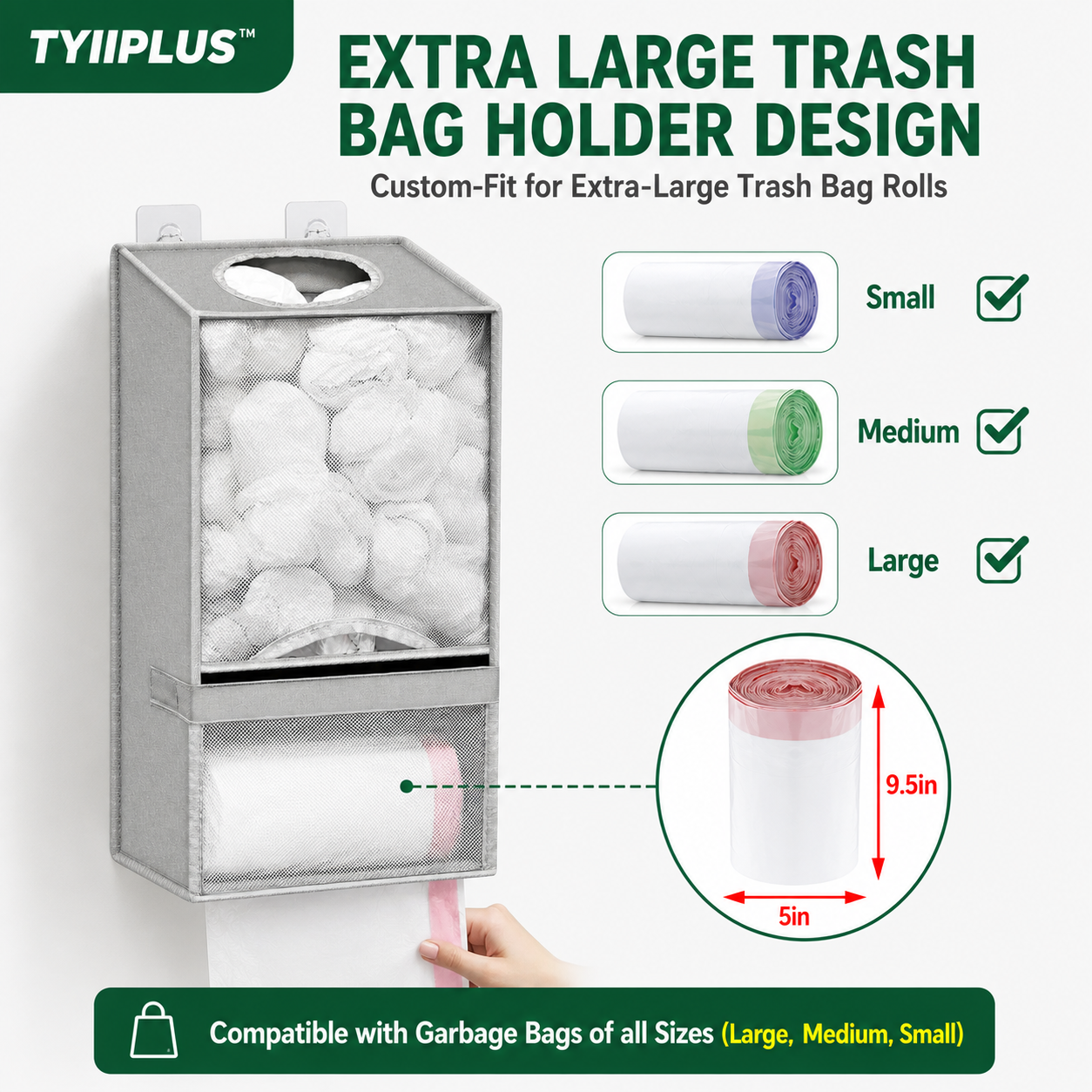 TYIIPLUS™ Wall-Mounted Plastic Bag Organizer & Trash Bag Dispenser