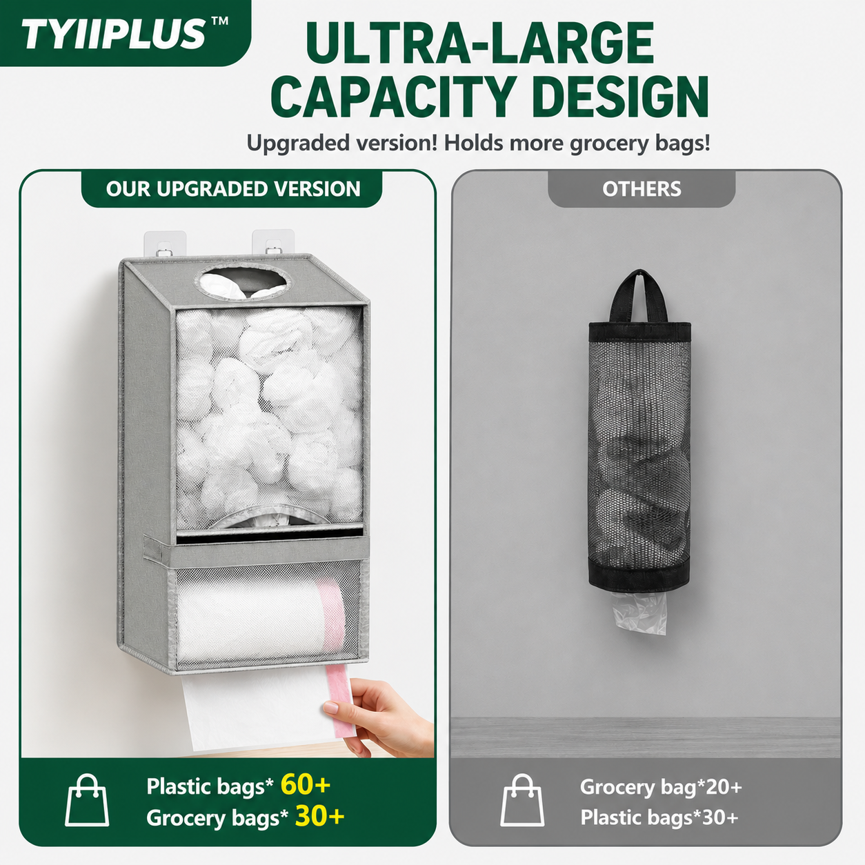 TYIIPLUS™ Wall-Mounted Plastic Bag Organizer & Trash Bag Dispenser