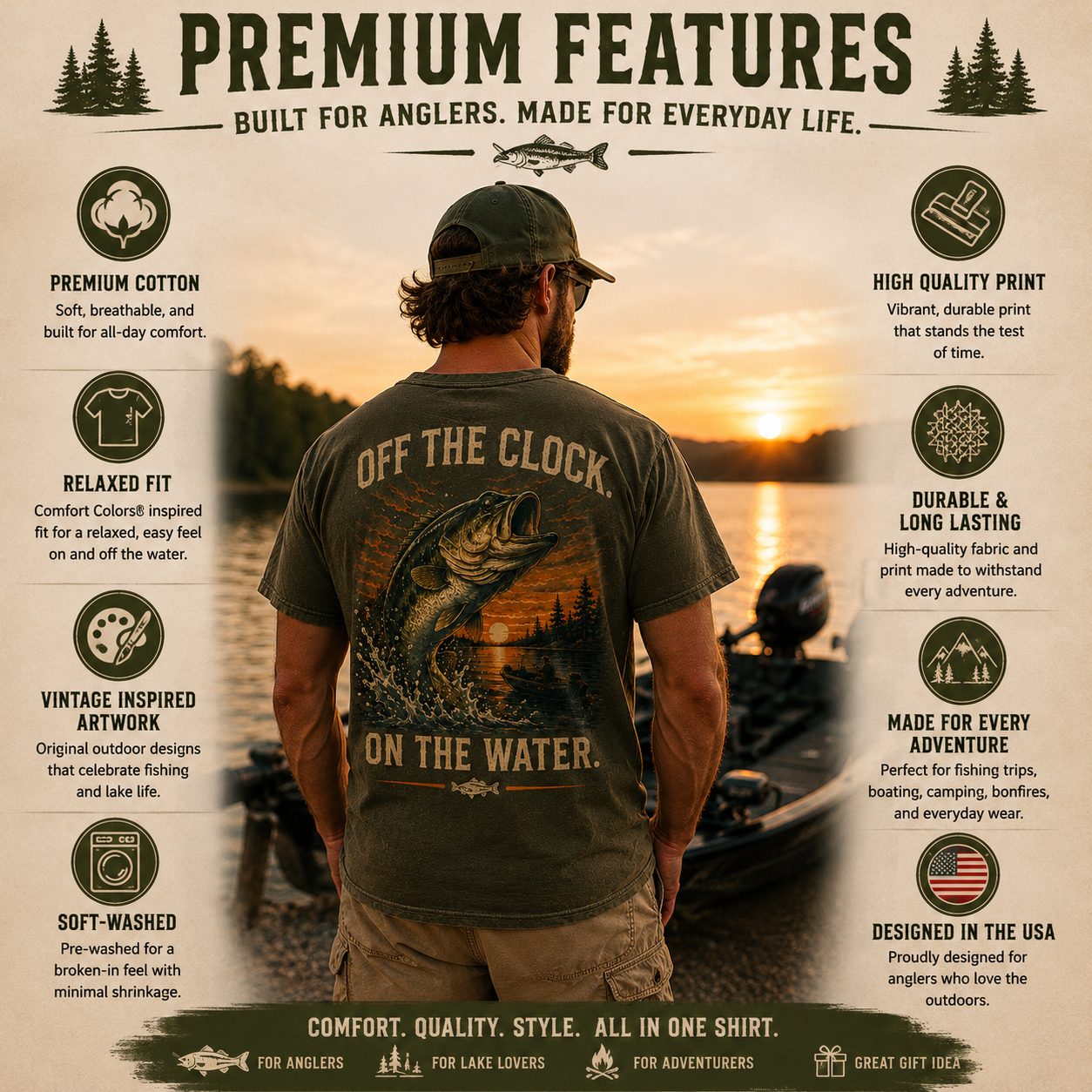 TYIIPLUS™ Heritage Fishing Collection Vintage Bass Fishing T-Shirt for Men | Lake Life Graphic Tee