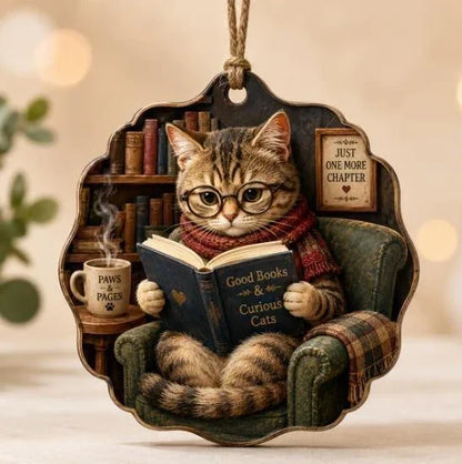 Cozy Reading Animal Hanging Ornament – Whimsical Woodland Book Lover Decoration