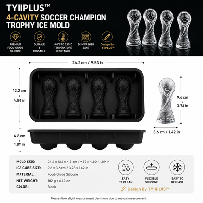 TYIIPLUS™ 4-Cavity Soccer Champion Trophy Ice Mold – Premium Silicone Whiskey Ice Cube Tray
