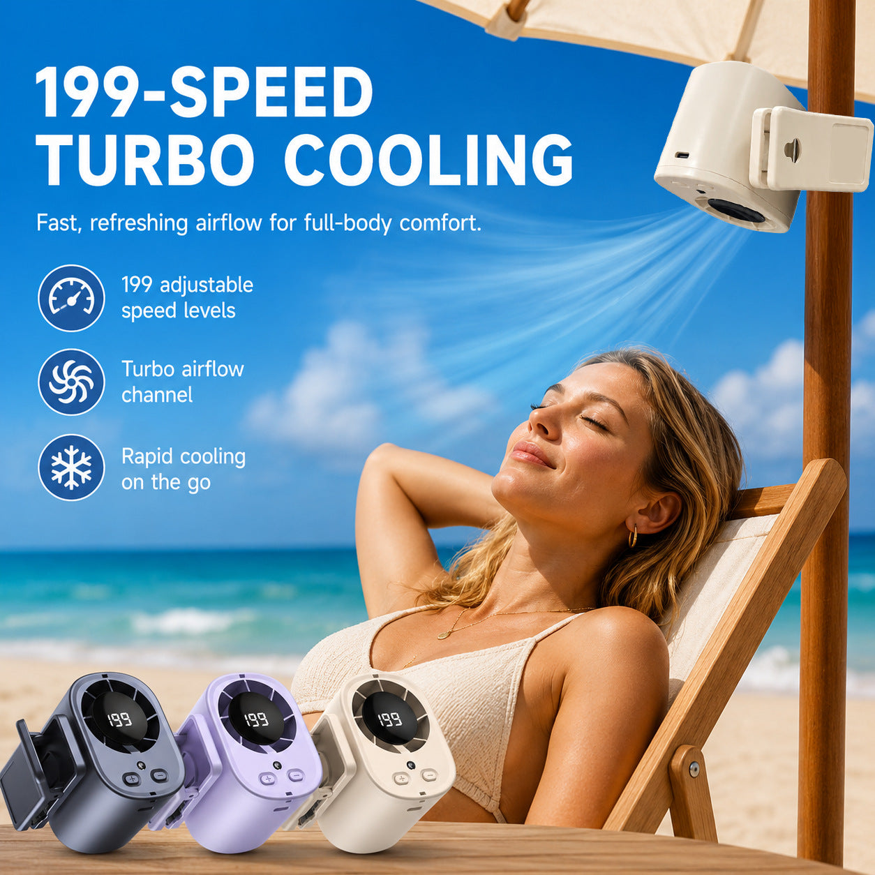 ❄️TYIIPLUS™ 199-Speed USB Rechargeable Clip-On Fan – Portable, Strong Clamp, Long-Lasting Battery for Car, Desk & Travel