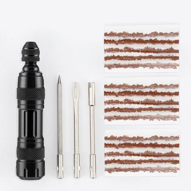 Tubeless tire repair kit in an aluminum case