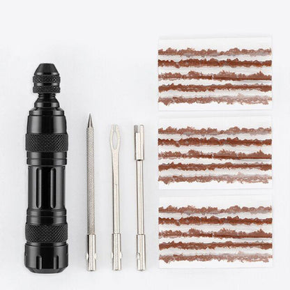 Tubeless tire repair kit in an aluminum case