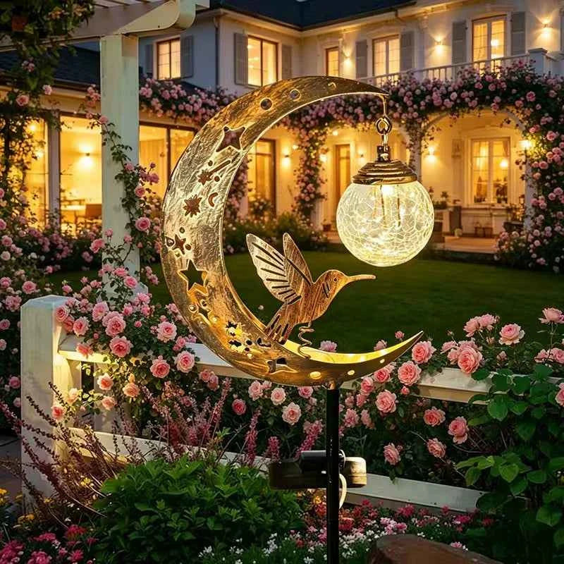 Solar Hummingbird Moon Garden Light – Decorative Outdoor Stake Lantern🌙
