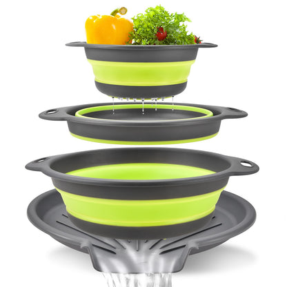 🥗 3-Piece Collapsible Colander Set – Space-Saving Strainers with Draining Base