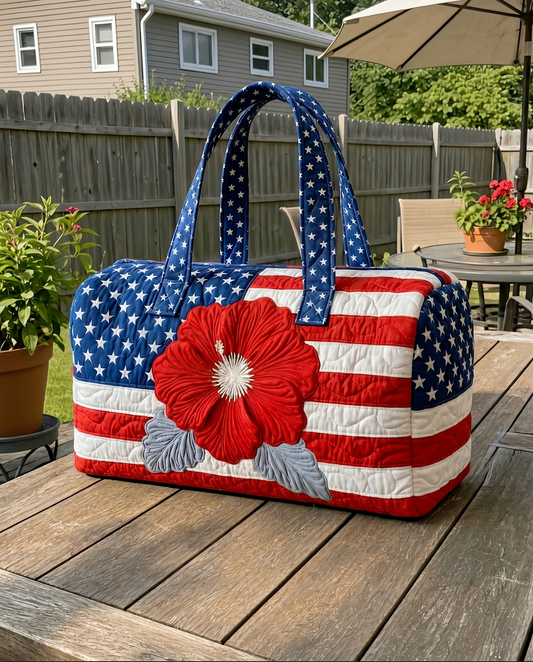 TYIIPLUS™ Handmade Quilted USA Tote Bag – Patriotic Stars & Stripes Travel Bag