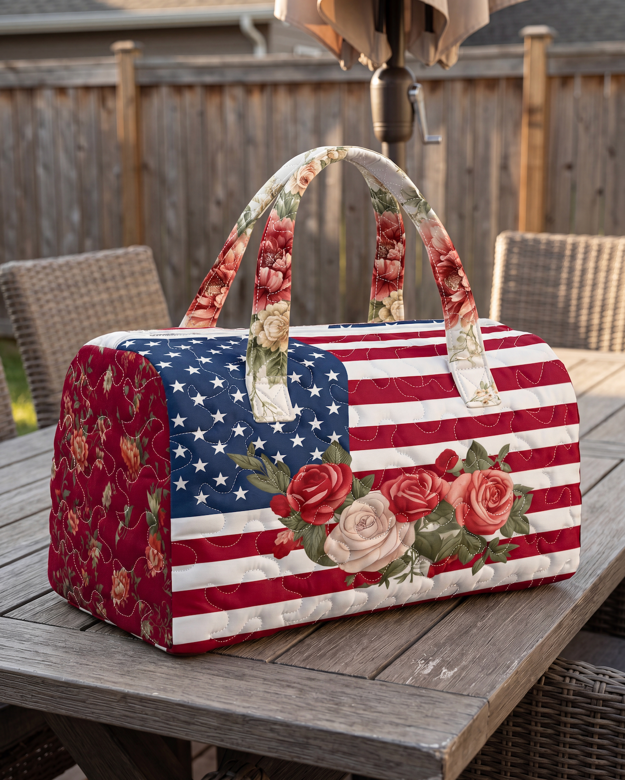 TYIIPLUS™ Handmade Quilted USA Tote Bag – Patriotic Stars & Stripes Travel Bag