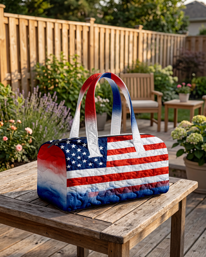 TYIIPLUS™ Handmade Quilted USA Tote Bag – Patriotic Stars & Stripes Travel Bag