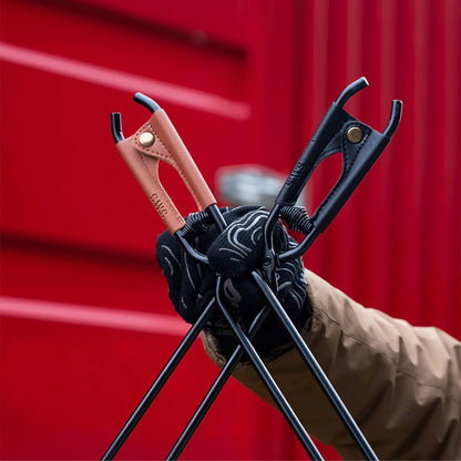 ⛺️ Camping Fire Tongs | Heavy-Duty Carbon Steel | Leather Sheath | Serrated Grip | Brown/Black Options