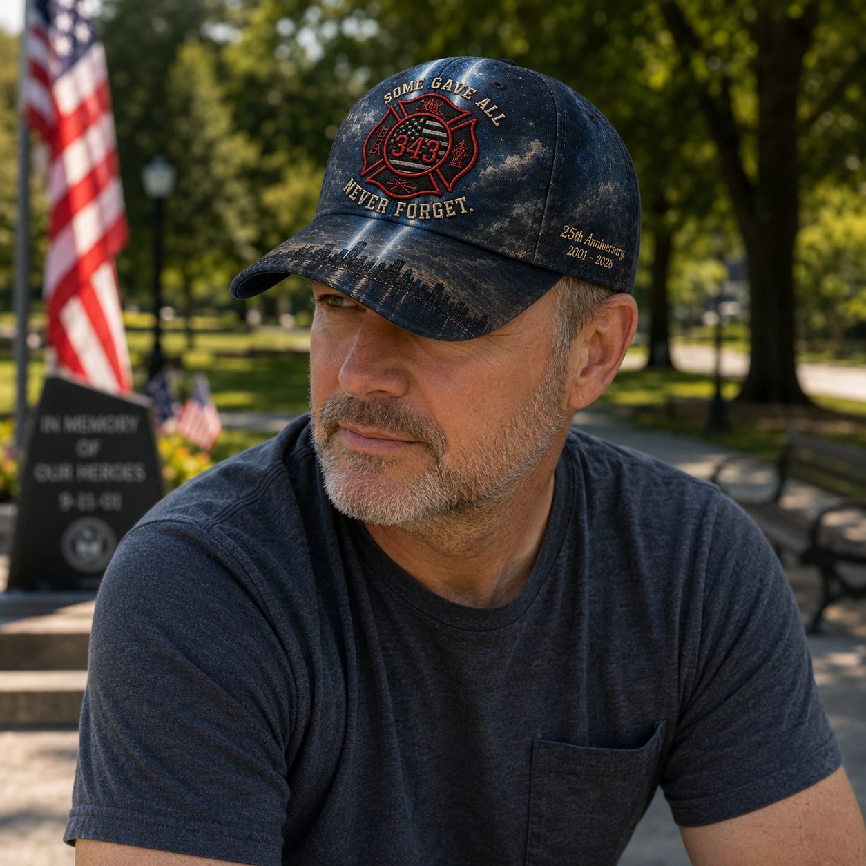 Never Forget 343 Memorial Cap – Embroidered Tribute Design🧢(Breathable & Lightweight Comfort & Unisex Fit)