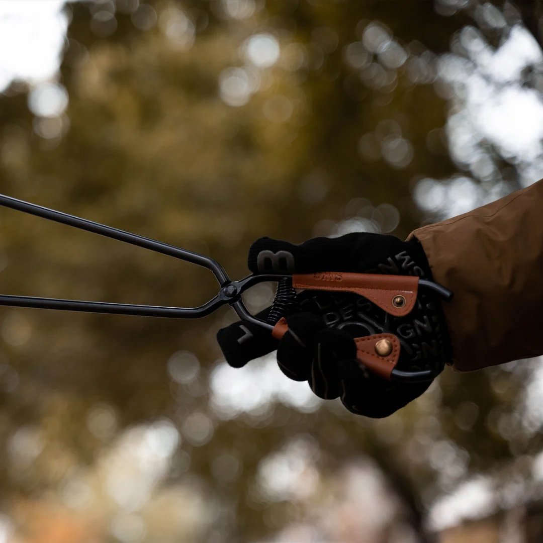 ⛺️ Camping Fire Tongs | Heavy-Duty Carbon Steel | Leather Sheath | Serrated Grip | Brown/Black Options