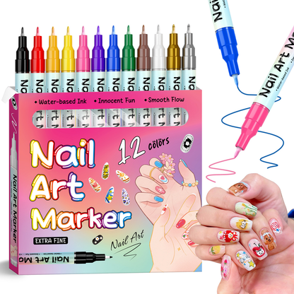 Nail Art Marker Set (12/24 Colors) – Waterproof DIY Nail Pens with Precision Tips for Easy Nail Design
