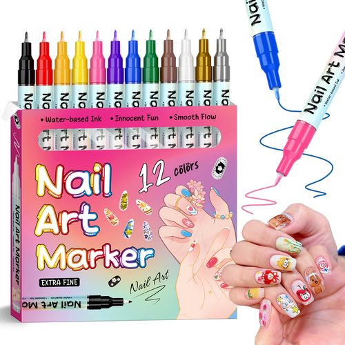 Nail Art Marker Set (12/24 Colors) – Waterproof DIY Nail Pens with Precision Tips for Easy Nail Design