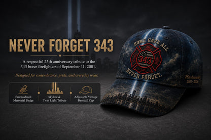 Never Forget 343 Memorial Cap – Embroidered Tribute Design🧢(Breathable & Lightweight Comfort & Unisex Fit)