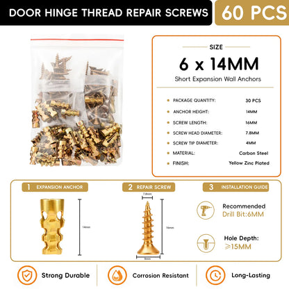 🔩 6×14mm Door Hinge Thread Repair Screws