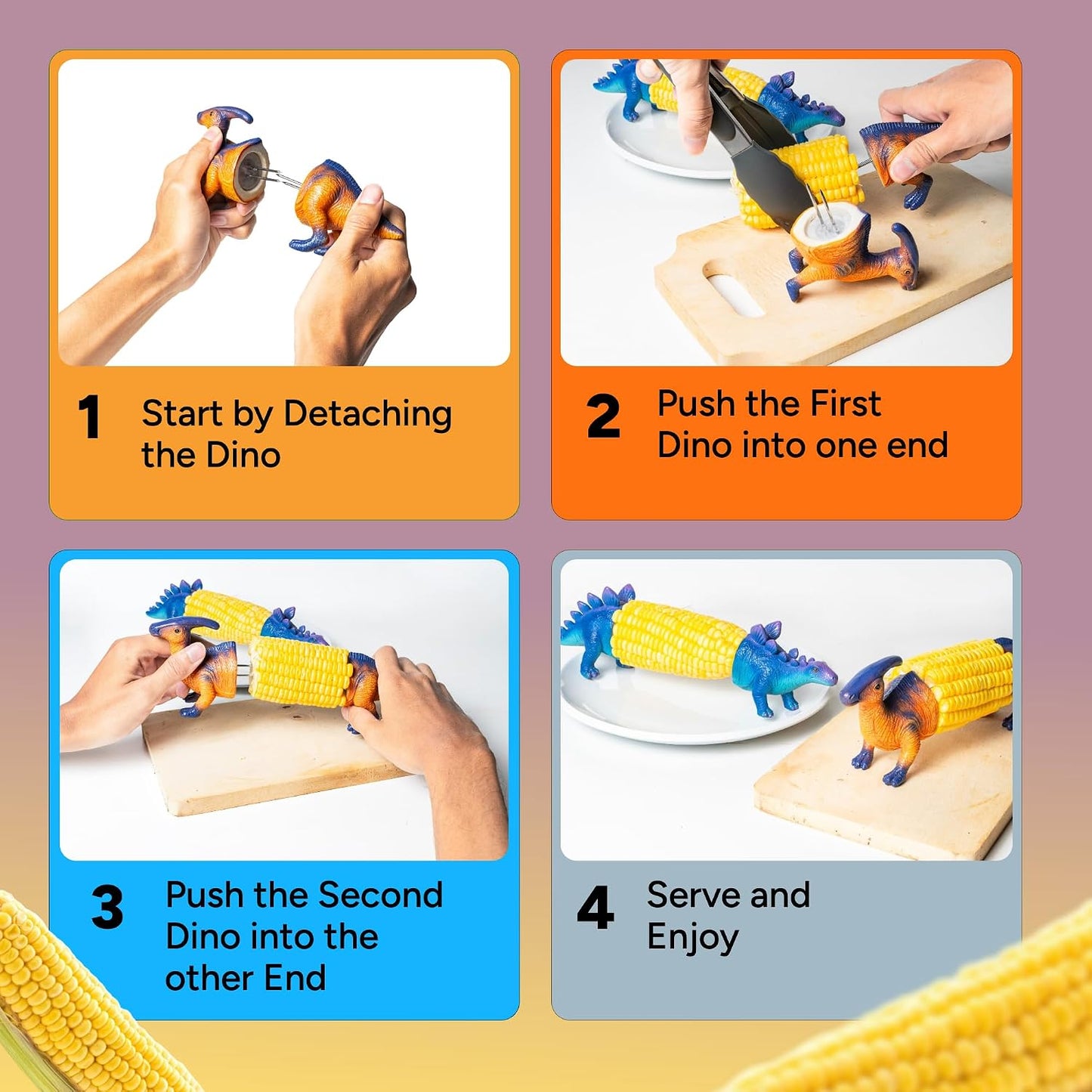 🦕💥2026 New Dinosaur Corn Holders for Corn On The Cob - Funny Corn Cob Holder for Kids and Adults with Stainless Steel Prongs