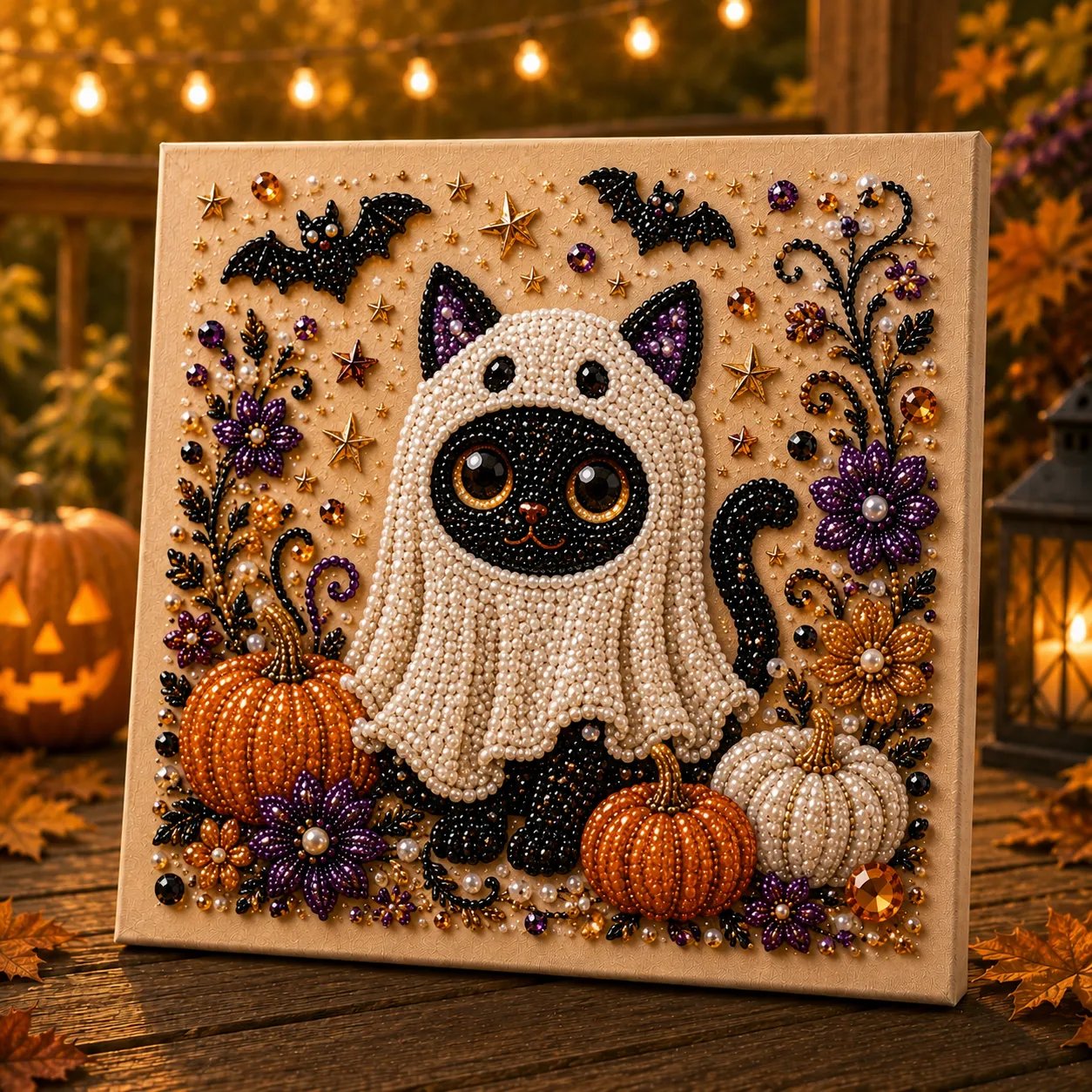 👻Premium 3D Pearl Absurd Halloween Wall Art Kit | Luxury Flocked Canvas with Scratch-Resistant Non-Fading Pearl Beads DIY Funny Spooky Decor 🕷️✨