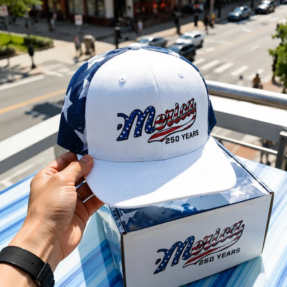 🇺🇸 Merica 250 Years Embroidered Mesh Back Trucker Hat✨(Breathable & Lightweight Comfort & Unisex Fit)