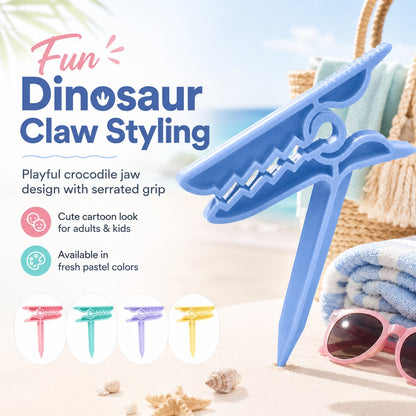 🦖 Dinosaur Shape Beach Towel Clips | Windproof Sand Secure Holder (4 Pcs)