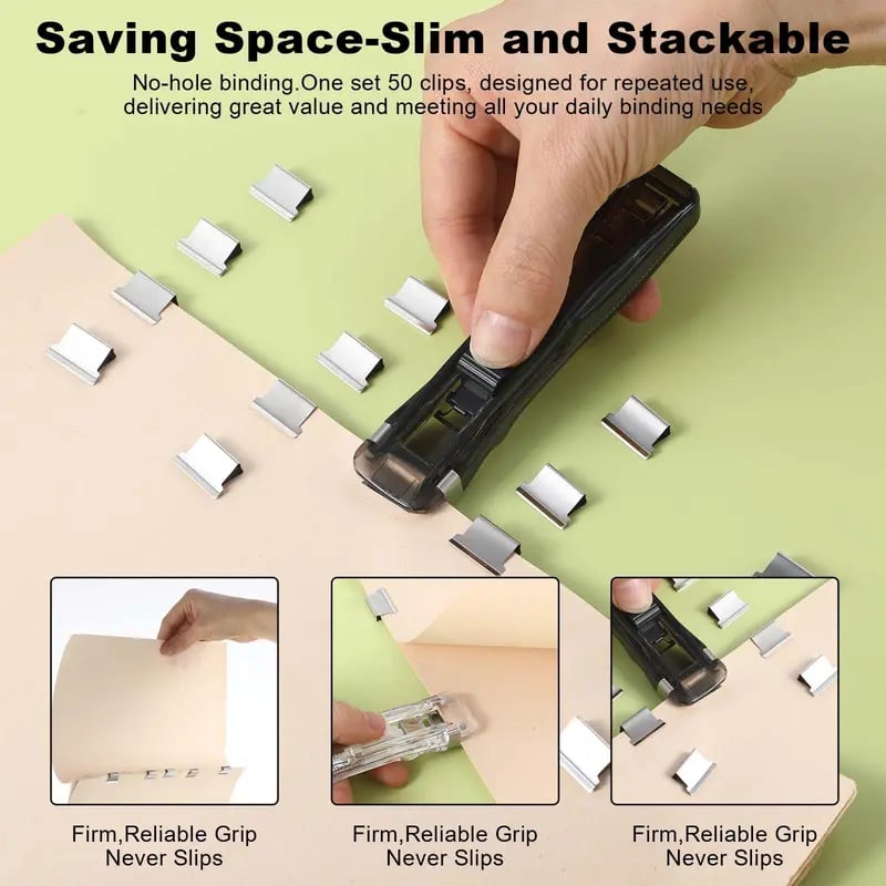 📎 Portable Binder Clip Stapler + 100 Clips – Non-Destructive Paper Clamp Dispenser for Office, Home & School 🏫✏️