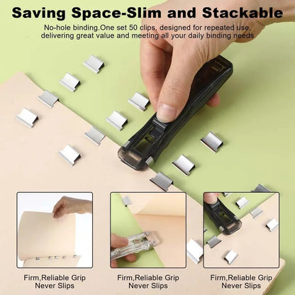 📎 Portable Binder Clip Stapler + 100 Clips – Non-Destructive Paper Clamp Dispenser for Office, Home & School 🏫✏️