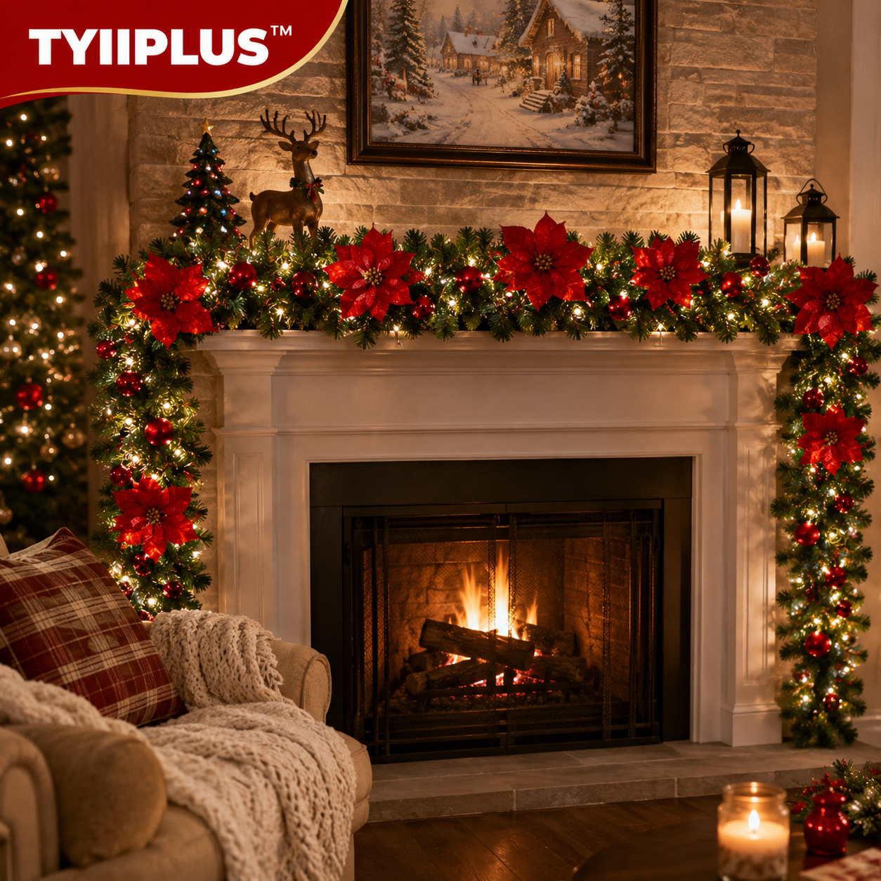 TYIIPLUS™ 2.7M Pre-Lit Christmas Garland with LED Lights