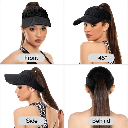 2-Pack Women’s Open-Top Breathable UV-Protection High-Ponytail Sun Visor