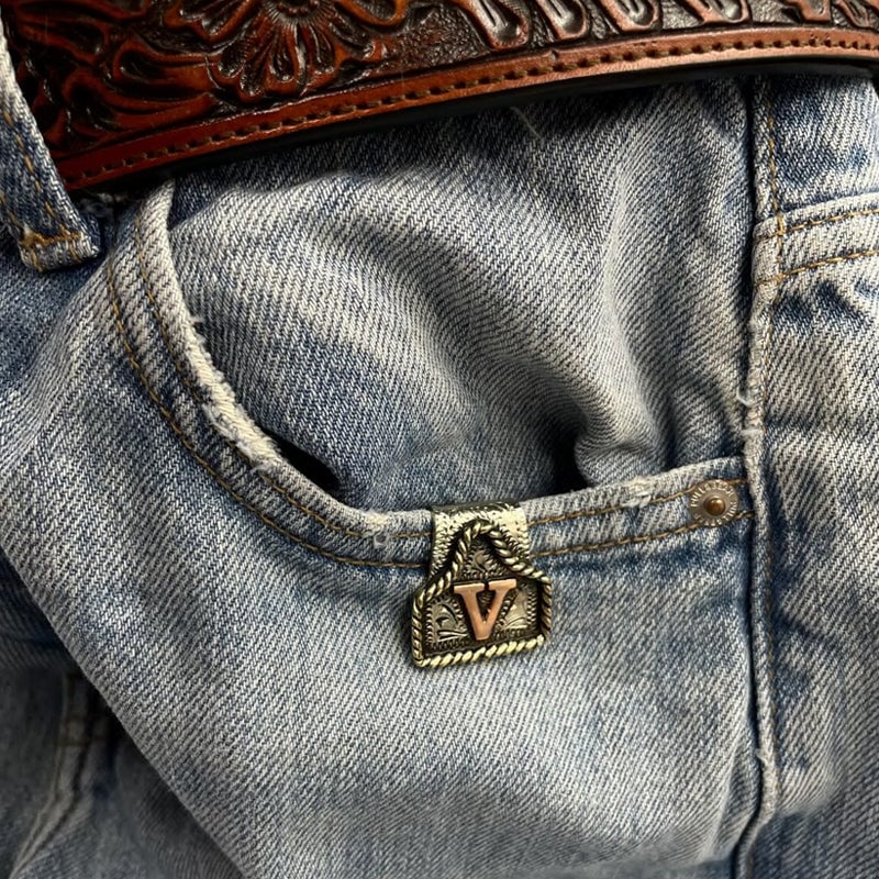 Handmade Cow Tag Belt  Key Holder with Custom Initial