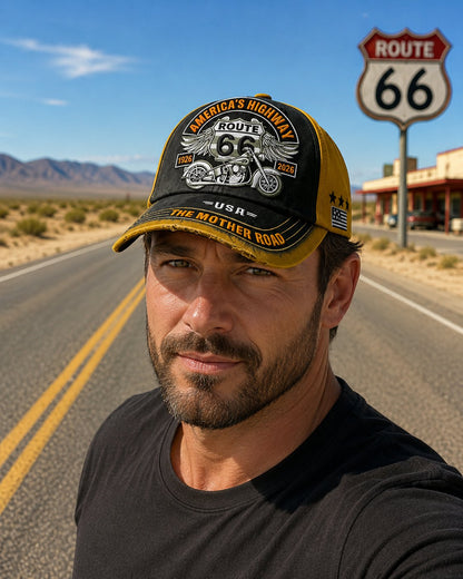 🏍️Retro US Route 66 100th Anniversary Art Printed Casual Baseball Cap - 100% Cotton