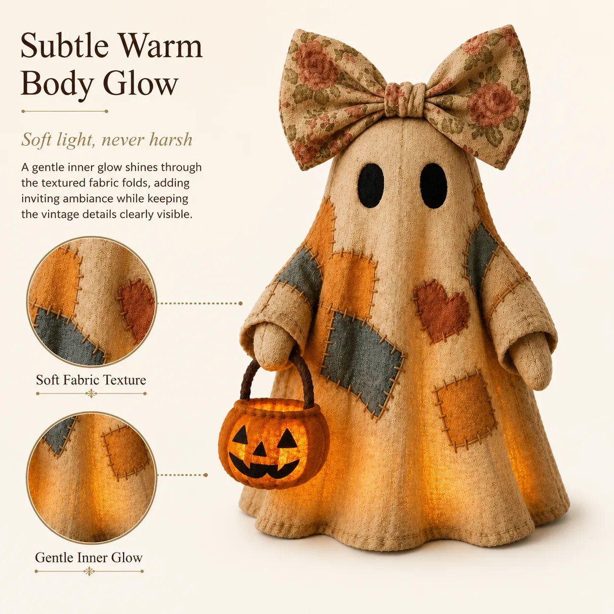 🍂👻 Lighted Vintage Patchwork Ghost