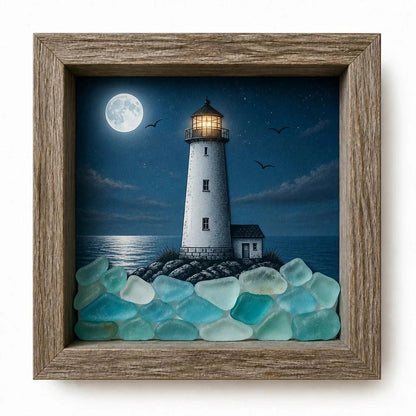 💝Coastal Lighthouse Sea Glass Shadow Box Night Light