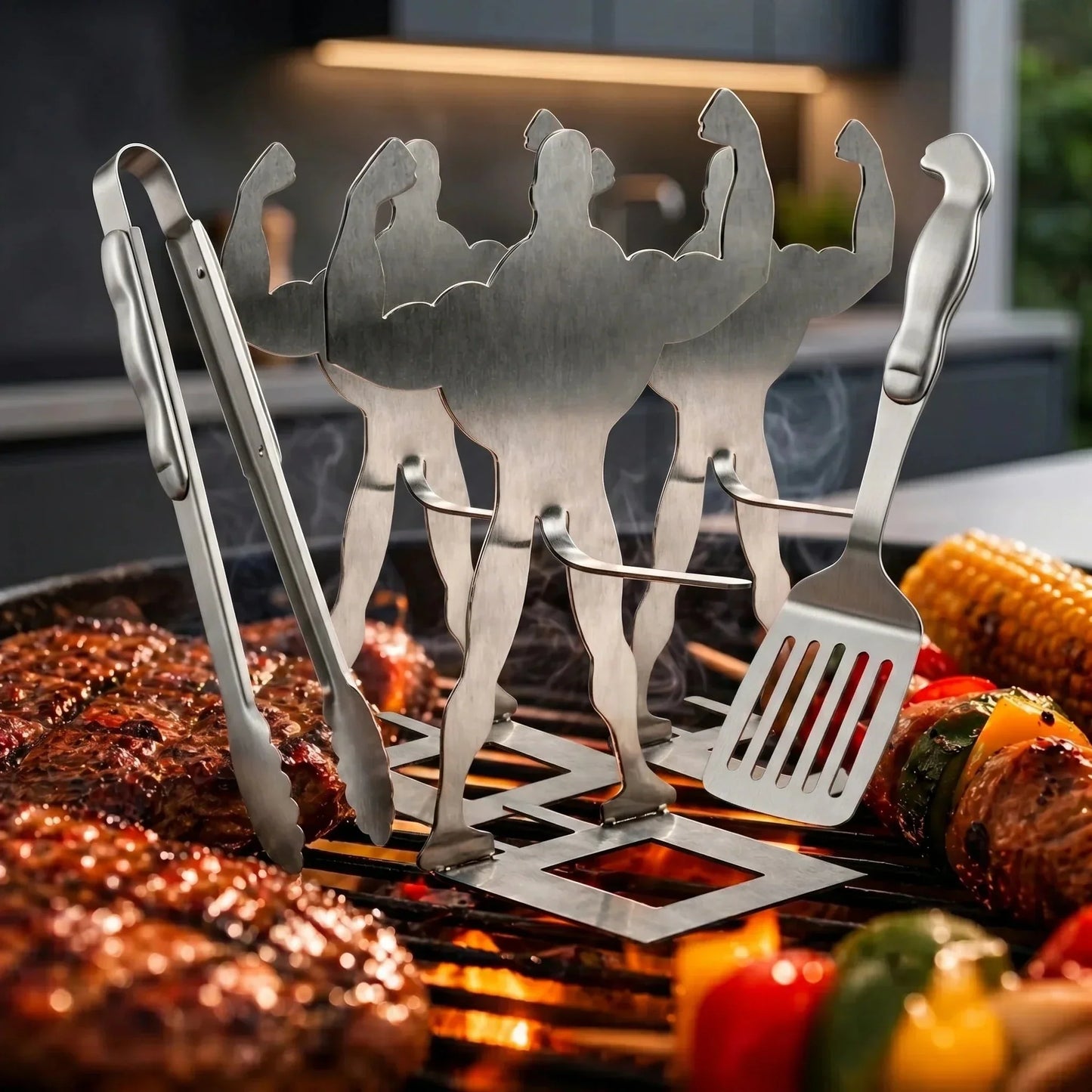 Funny BBQ Stand Muscle Man Hot Dog Holder