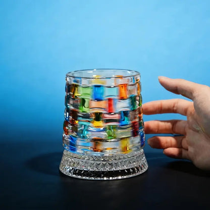 🌈Hand-Painted Embossed Rotating Whiskey Glass (✨Including a Rotating Base)